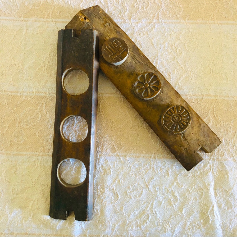 Antique Asian HandCarved Wood Mold Cookie Press Folk Art Primitive Kitchen Decor